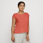 Front View of a Model wearing Red Cotton Slub Straight Top