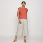 Front View of a Model wearing Red Cotton Slub Straight Top