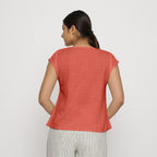 Back View of a Model wearing Red Cotton Slub Straight Top