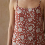 Red Floral Block Print Cotton Drop-Waist Camisole Maxi Tier Dress