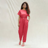 Red Handspun Cotton High-Rise Elasticated Paperbag Pant