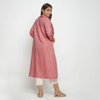 Back View of a Model wearing Red Lapel Collar Cotton Overlay