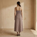 Red Leaf Block Print Cotton Ankle Length Flared Sundress