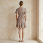 Red Leaf Block Print Cotton Elasticated Short Tier Dress
