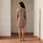 Red Leafy Block Print Cotton Sleeveless A-Line Short Shift Dress