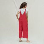 Red Vegetable Dyed Cotton Midi Dungaree Jumpsuit