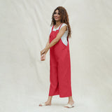 Red Vegetable Dyed Cotton Midi Dungaree Jumpsuit