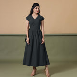 Reversible Black Tie-Dye Cotton V-Neck Maxi Wrap Dress