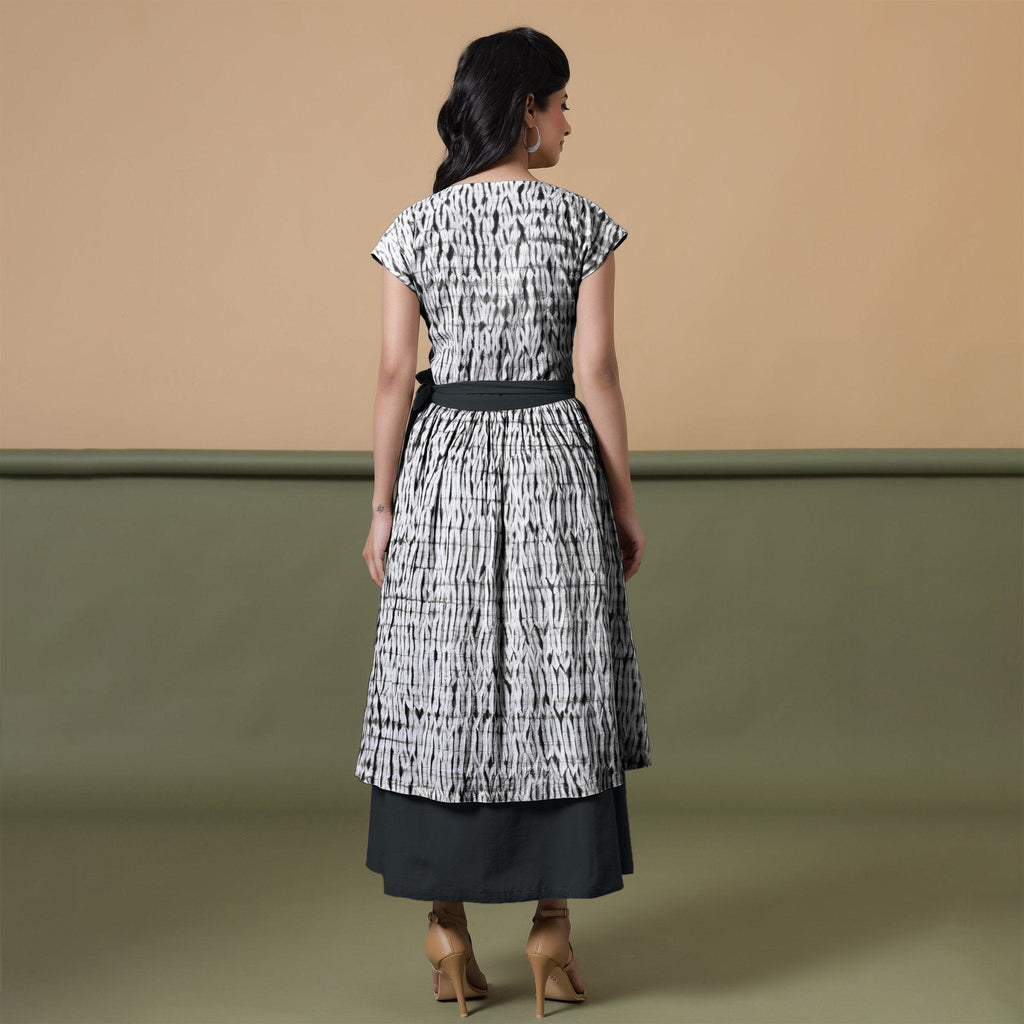 Reversible Black Tie-Dye Cotton V-Neck Maxi Wrap Dress