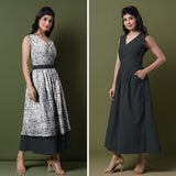 Reversible Black Tie-Dye Cotton V-Neck Sleeveless Maxi Wrap Dress