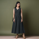 Reversible Black Tie-Dye Cotton V-Neck Sleeveless Maxi Wrap Dress