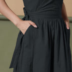 Reversible Black Tie-Dye Cotton V-Neck Sleeveless Maxi Wrap Dress