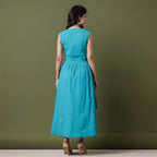 Reversible Blue Tie-Dye Cotton V-Neck Sleeveless Maxi Wrap Dress