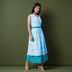 Reversible Blue Tie-Dye Cotton V-Neck Sleeveless Maxi Wrap Dress