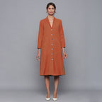 Front View of a Model wearing Reversible Convertible Corduroy Button Down Jacket Dress