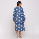 Back View of a Model wearing Reversible Dabu Block Print Quilted Cotton Outerwear