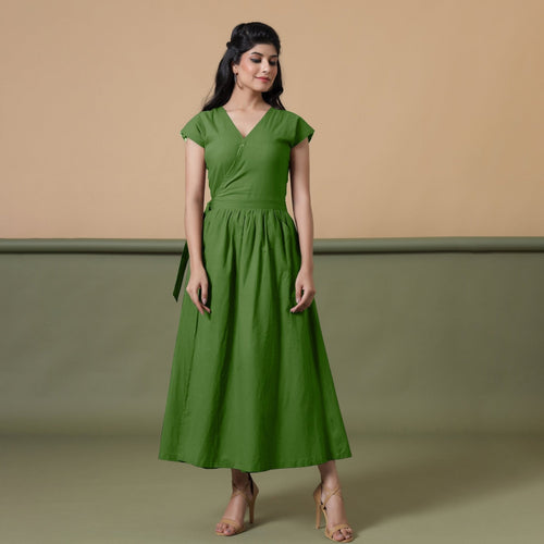 Reversible Forest Green Tie-Dye Cotton Maxi Wrap Dress