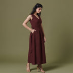 Reversible Maroon Tie-Dye Cotton V-Neck Sleeveless Maxi Wrap Dress