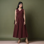 Reversible Maroon Tie-Dye Cotton V-Neck Sleeveless Maxi Wrap Dress