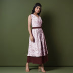 Reversible Maroon Tie-Dye Cotton V-Neck Sleeveless Maxi Wrap Dress