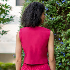 Reversible Pink and Purple Cotton Poplin V-Neck Vest