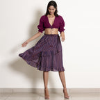 Front View of a Model wearing Reversible Plunge Neck Blouson Cotton Crop Top