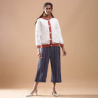Front View of a Model wearing Reversible Warm Cotton Quilted Bomber Hoodie Jacket