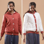 Front View of a Model wearing Reversible Warm Cotton Quilted Bomber Hoodie Jacket