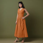 Reversible Rust Orange Tie-Dye Cotton V-Neck Sleeveless Maxi Wrap Dress