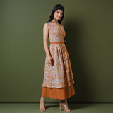 Reversible Rust Orange Tie-Dye Cotton V-Neck Sleeveless Maxi Wrap Dress