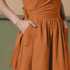 Reversible Rust Orange Tie-Dye Cotton V-Neck Sleeveless Maxi Wrap Dress