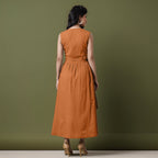 Reversible Rust Orange Tie-Dye Cotton V-Neck Sleeveless Maxi Wrap Dress