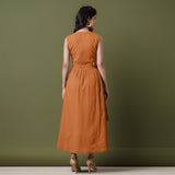Reversible Rust Orange Tie-Dye Cotton V-Neck Sleeveless Maxi Wrap Dress