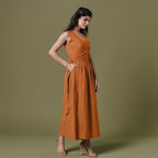 Reversible Rust Orange Tie-Dye Cotton V-Neck Sleeveless Maxi Wrap Dress