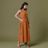 Reversible Rust Orange Tie-Dye Cotton V-Neck Sleeveless Maxi Wrap Dress