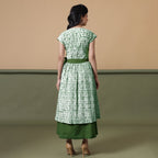 Back View of a Model wearing Reversible Forest Green Tie-Dye Cotton Maxi Wrap Dress
