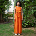 Reversible Yellow and Orange Cotton Poplin Flared Wrap Jumpsuit