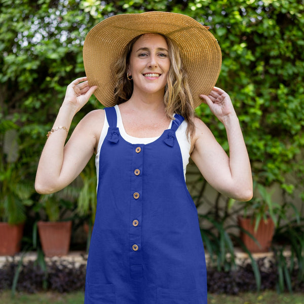 Royal Blue Cotton Poplin Dungaree Playsuit