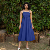 Royal Blue Cotton Poplin Fit and Flare Midi Empire Dress