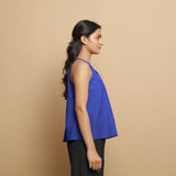 Royal Blue Cotton Poplin Halter Neck Flared Top