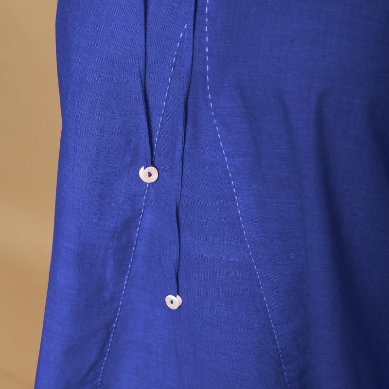 Royal Blue Cotton Poplin Halter Neck Flared Top