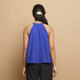 Royal Blue Cotton Poplin Halter Neck Flared Top