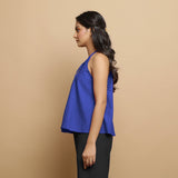 Royal Blue Cotton Poplin Halter Neck Flared Top