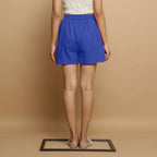 Royal Blue Cotton Poplin Mid-Rise Shorts