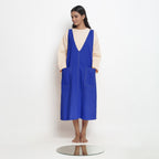 Royal Blue Cotton Poplin Paneled Midi Shift Dress