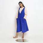 Royal Blue Cotton Poplin Paneled Midi Shift Dress