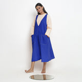 Royal Blue Cotton Poplin Paneled Midi Shift Dress