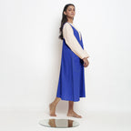 Royal Blue Cotton Poplin Paneled Midi Shift Dress