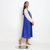 Royal Blue Cotton Poplin Paneled Midi Shift Dress