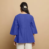 Royal Blue Embroidered Cotton Poplin Asymmetrical Godet Top